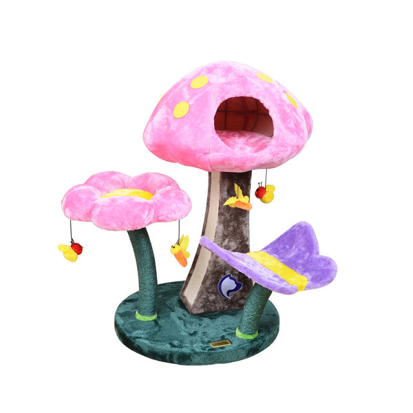 Multifunctional Wonderland Cat Tree - Whimsical 3-Level Design for Playful Cats